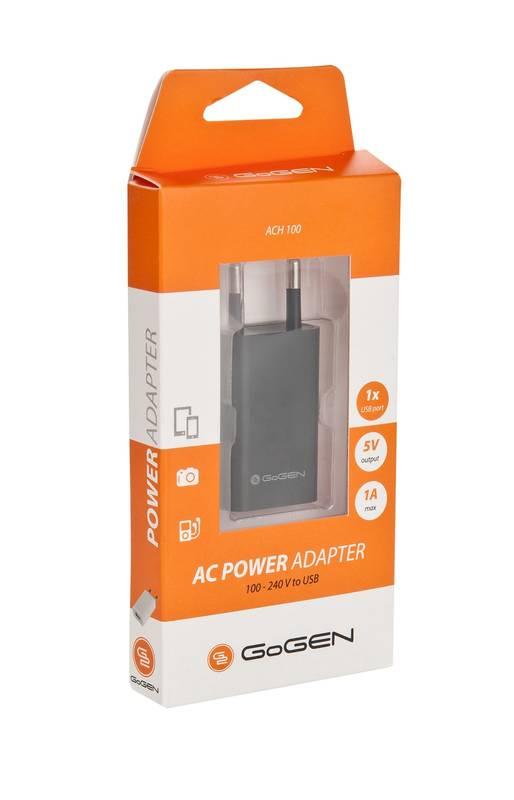 Nabíječka do sítě GoGEN ACH 100, 1x USB, 1A černá