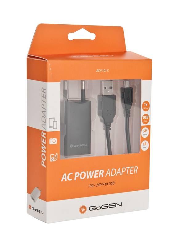 Nabíječka do sítě GoGEN ACH 101 C, 1x USB microUSB kabel 1,2m černá