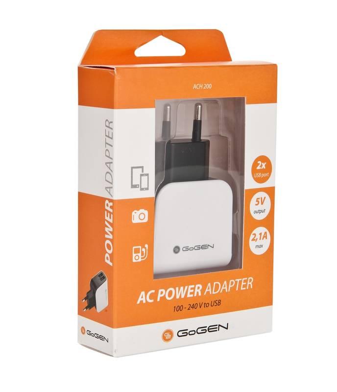 Nabíječka do sítě GoGEN ACH 201 C, 2x USB microUSB kabel 1,2m černá bílá
