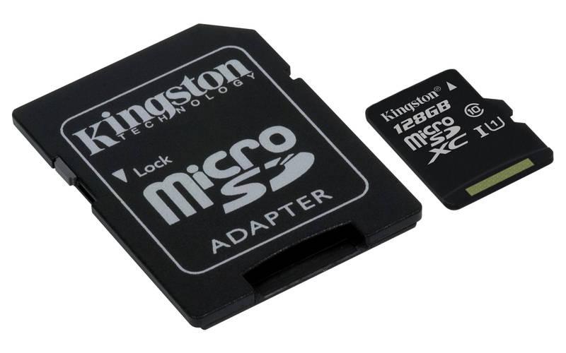 Paměťová karta Kingston MicroSDXC 128GB UHS-I U1 adapter, Paměťová, karta, Kingston, MicroSDXC, 128GB, UHS-I, U1, adapter