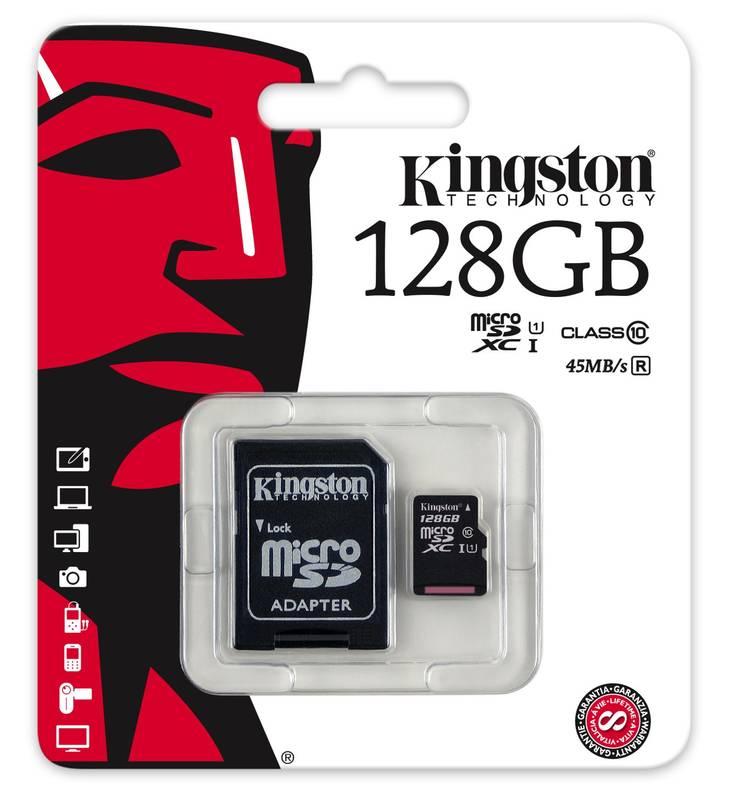 Paměťová karta Kingston MicroSDXC 128GB UHS-I U1 adapter