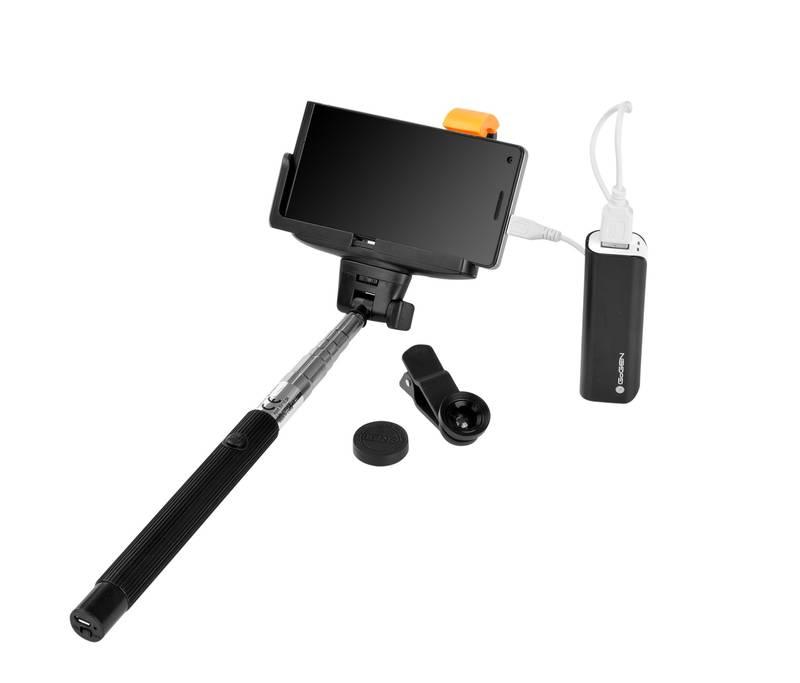 Selfie SET GoGEN 3in1, selfie tyč, power bank, mini objektiv
