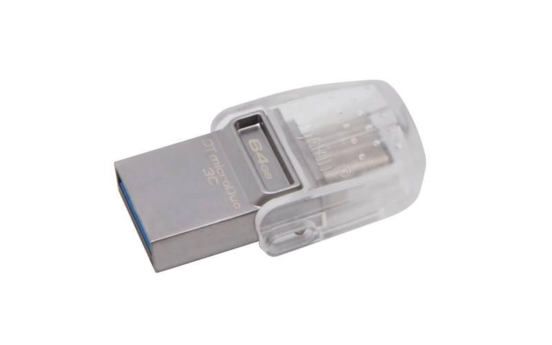 USB Flash Kingston DataTraveler MicroDuo 3C 64GB OTG USB-C USB 3.1 stříbrný