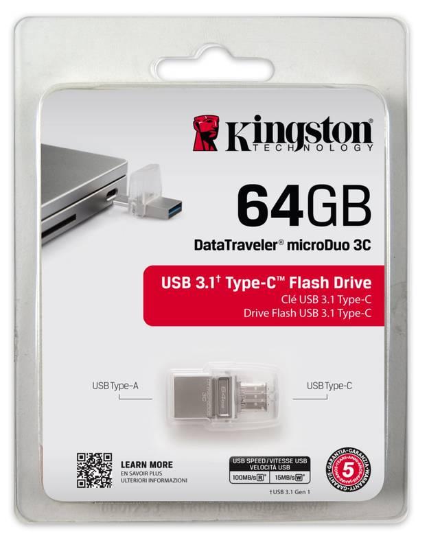 USB Flash Kingston DataTraveler MicroDuo 3C 64GB OTG USB-C USB 3.1 stříbrný