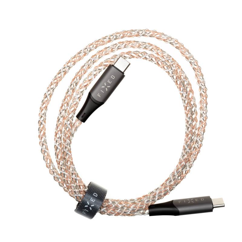 Kabel FIXED USB-C USB-C a podporou PD, 60W, 1,2m - svítící duhový