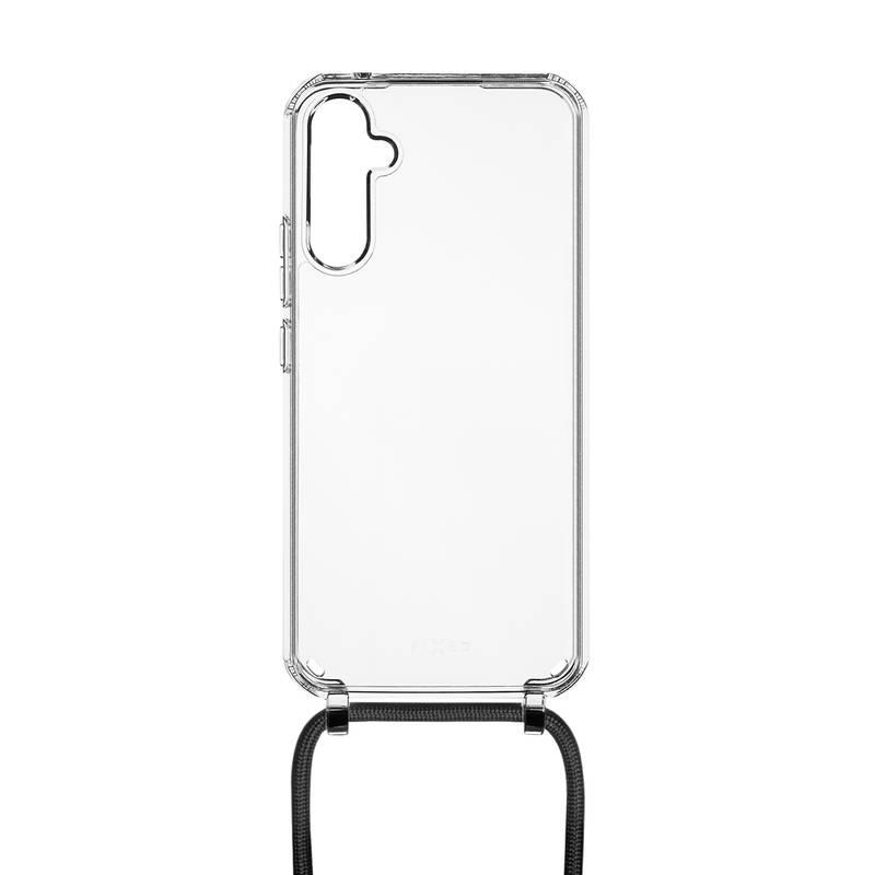 Kryt na mobil FIXED Pure Neck s černou šňůrkou na krk na Samsung Galaxy A34 5G průhledný