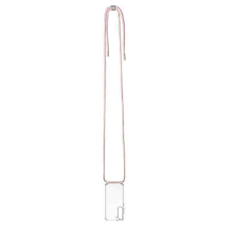 Kryt na mobil FIXED Pure Neck s růžovou šňůrkou na krk na Samsung Galaxy S23 průhledný