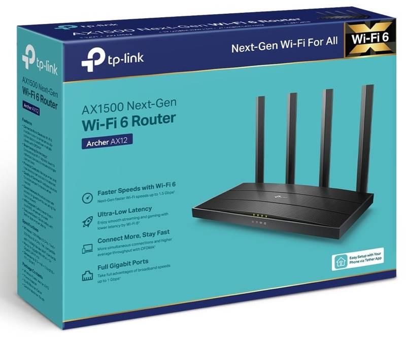 Router TP-Link Archer AX12, AX1500 Wi-Fi 6 černý, Router, TP-Link, Archer, AX12, AX1500, Wi-Fi, 6, černý