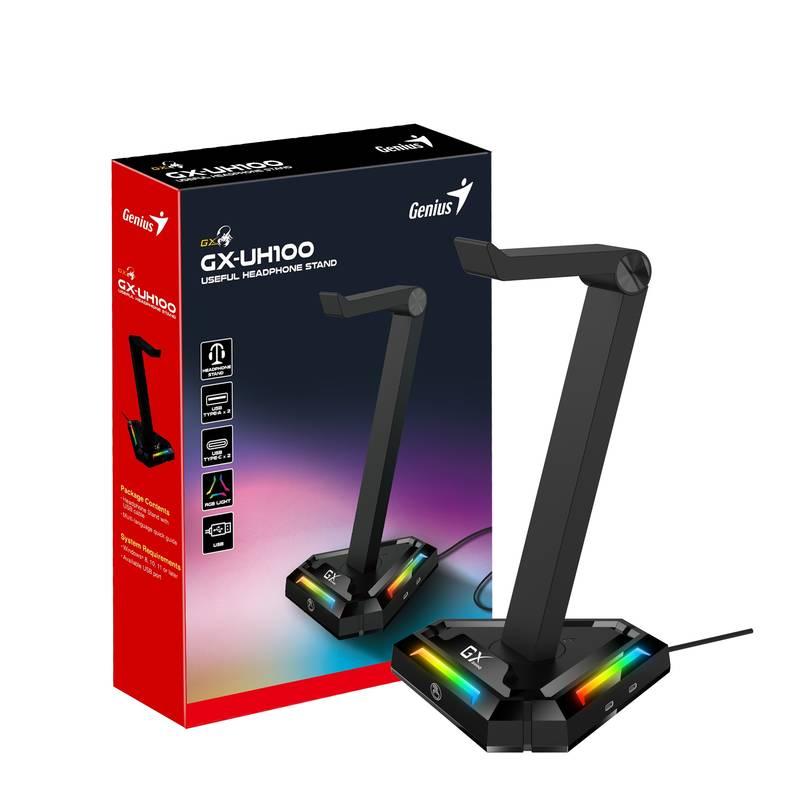 Stojánek Genius GX-UH100 na headset, RGB, USB hub černý