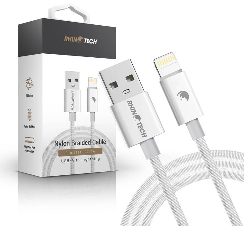 Kabel RhinoTech USB-A Lightning, 1 m, opletený bílý