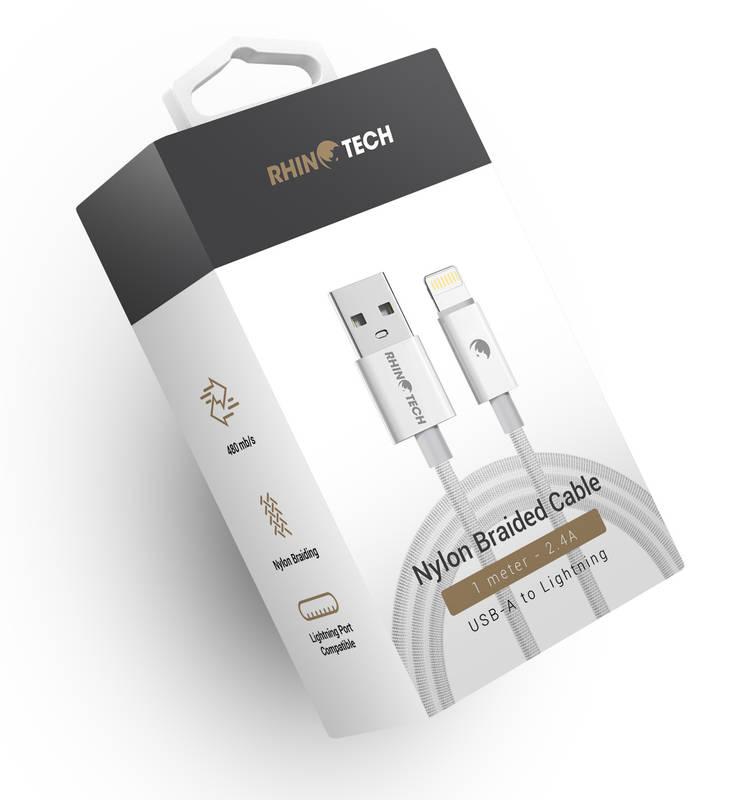 Kabel RhinoTech USB-A Lightning, 1 m, opletený bílý, Kabel, RhinoTech, USB-A, Lightning, 1, m, opletený, bílý