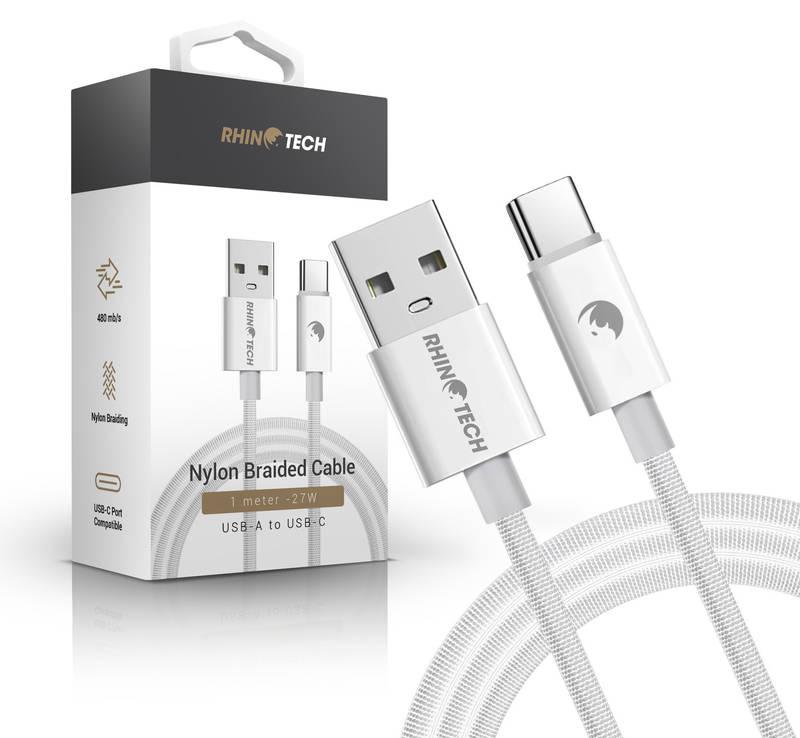 Kabel RhinoTech USB-A USB-C, 1 m, opletený bílý