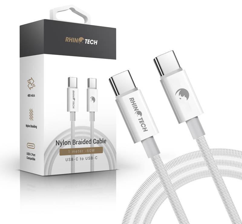 Kabel RhinoTech USB-C USB-C, 1 m, opletený bílý
