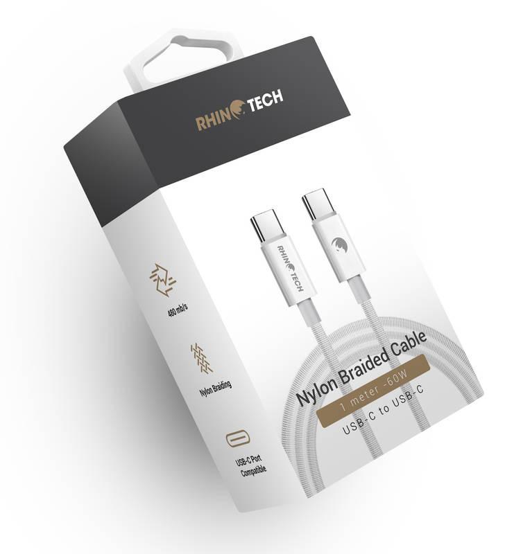 Kabel RhinoTech USB-C USB-C, 1 m, opletený bílý