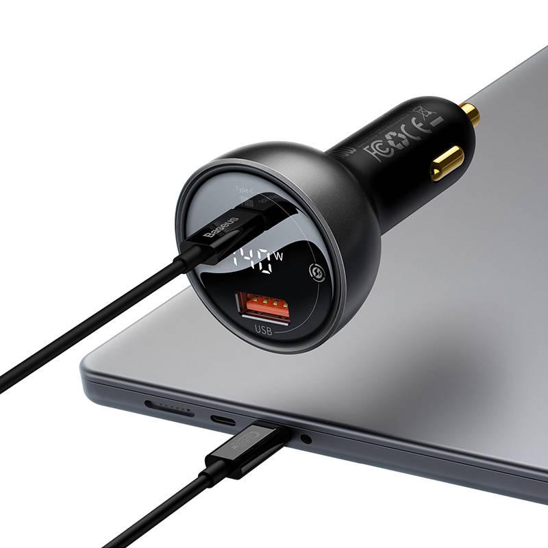 Adaptér do auta Baseus Digital Display Dual Fast Charger 140W, USB, USB-C USB-C kabel 1m černý