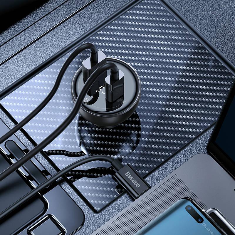 Adaptér do auta Baseus Digital Display Dual Fast Charger 140W, USB, USB-C USB-C kabel 1m černý