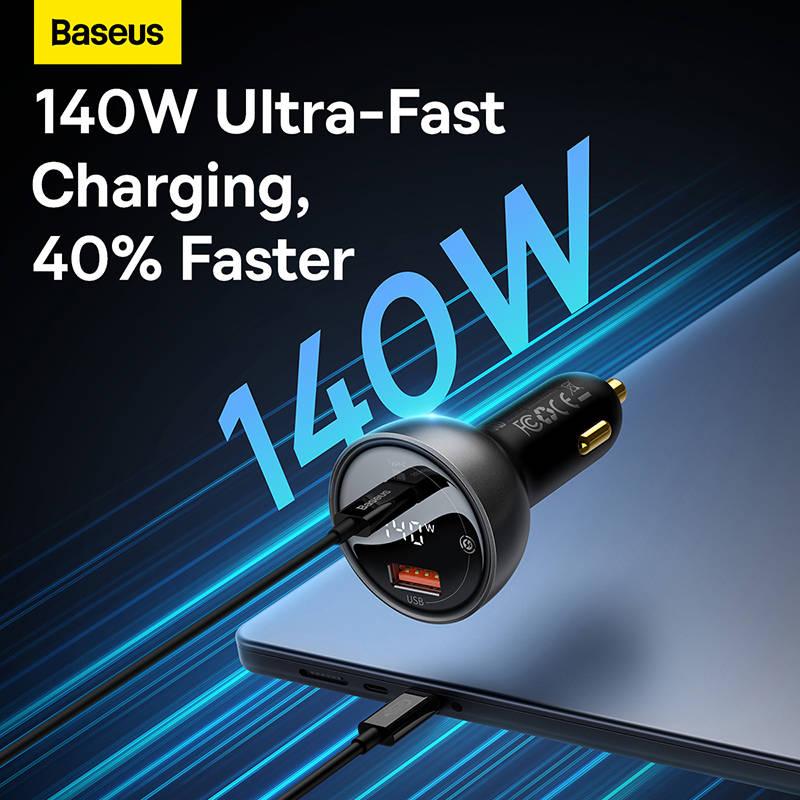 Adaptér do auta Baseus Digital Display Dual Fast Charger 140W, USB, USB-C USB-C kabel 1m černý