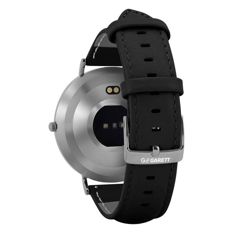 Chytré hodinky Garett Verona - stříbrné s černým koženým řemínkem