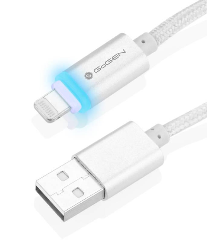 Kabel GoGEN USB Lightning, 1m, oplétáný stříbrný