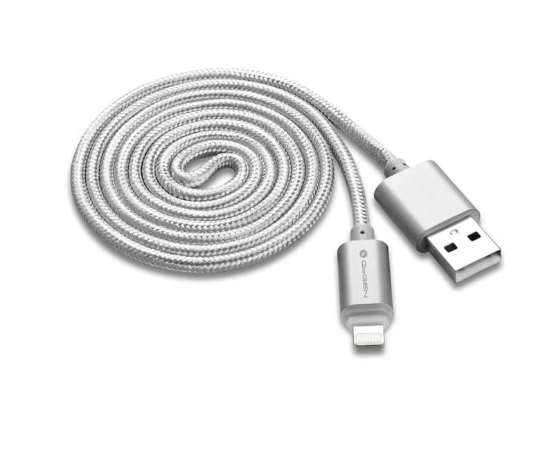 Kabel GoGEN USB Lightning, 1m, oplétáný stříbrný