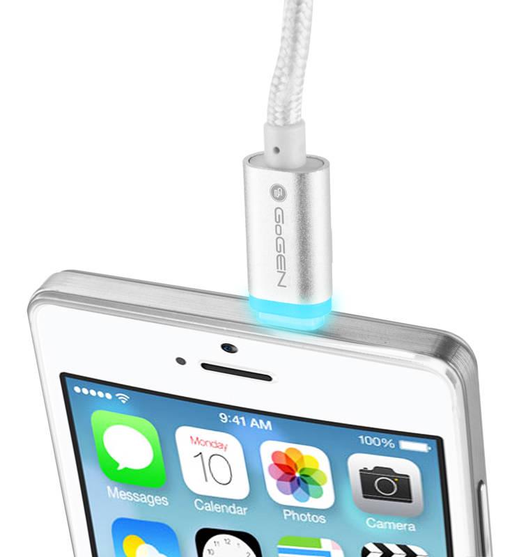 Kabel GoGEN USB Lightning, 1m, oplétáný stříbrný