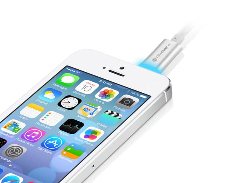 Kabel GoGEN USB Lightning, 1m, oplétáný stříbrný