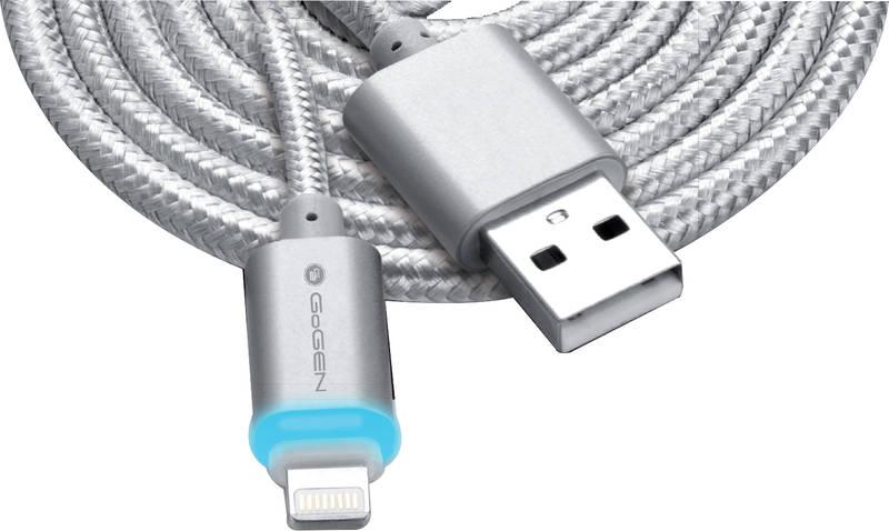 Kabel GoGEN USB Lightning, 1m, oplétáný stříbrný