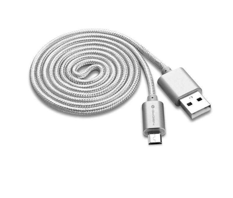 Kabel GoGEN USB micro USB, 1m, oplétáný stříbrný