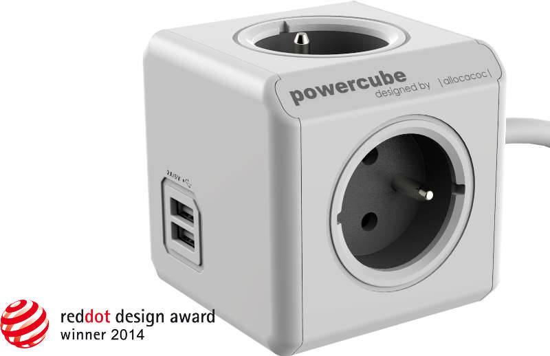 Kabel prodlužovací Powercube Extended USB, 4x zásuvka, 2x USB, 3m bílý