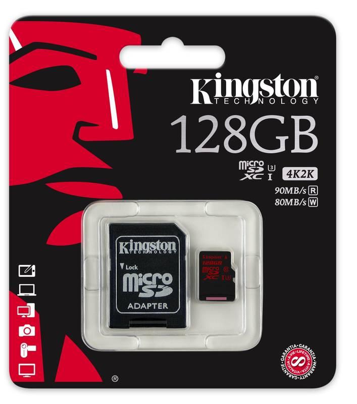 Paměťová karta Kingston MicroSDXC 128GB UHS-I U3 adapter, Paměťová, karta, Kingston, MicroSDXC, 128GB, UHS-I, U3, adapter