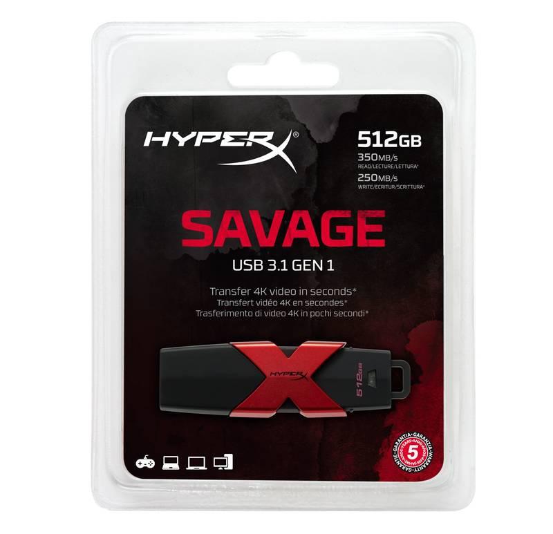 USB Flash Kingston HyperX Savage 512GB černý červený, USB, Flash, Kingston, HyperX, Savage, 512GB, černý, červený
