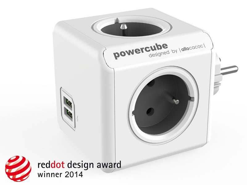 Zásuvka Powercube Original USB, 4x zásuvka, 2x USB šedá bílá