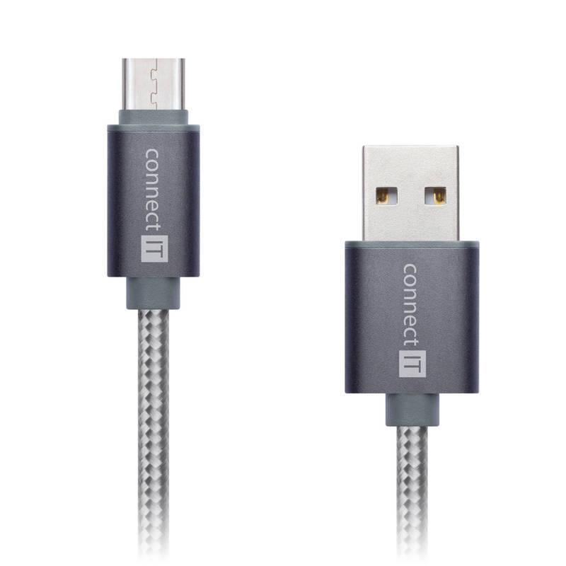 Kabel Connect IT Wirez Premium USB USB-C, 1m stříbrný šedý, Kabel, Connect, IT, Wirez, Premium, USB, USB-C, 1m, stříbrný, šedý