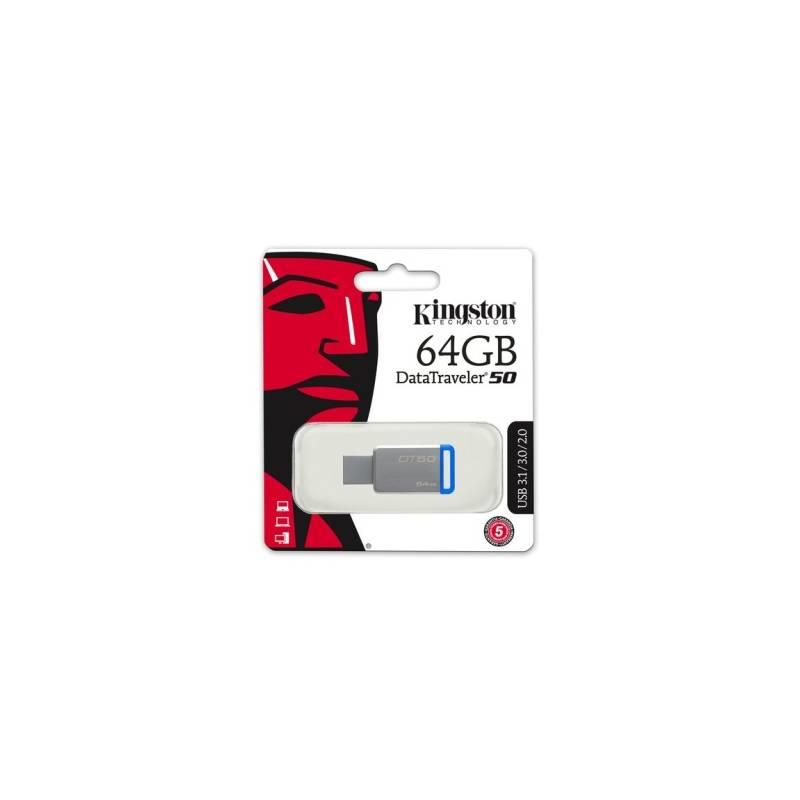 USB Flash Kingston DataTraveler 50 64GB modrý kovový