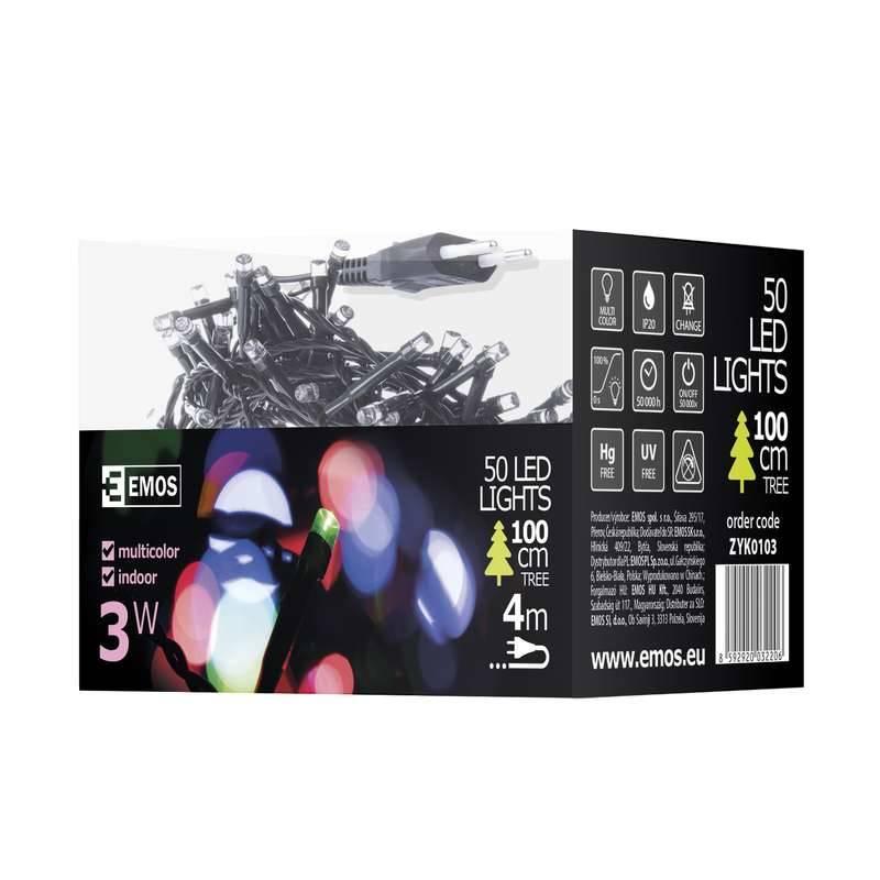 Vánoční osvětlení EMOS 50 LED, 2,5m, řetěz, multicolor