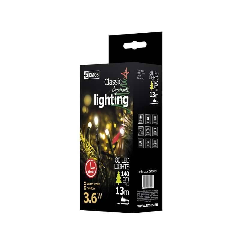 Vánoční osvětlení EMOS 80 LED, 8m, řetěz, teplá bílá, časovač, i venkovní použití, Vánoční, osvětlení, EMOS, 80, LED, 8m, řetěz, teplá, bílá, časovač, i, venkovní, použití