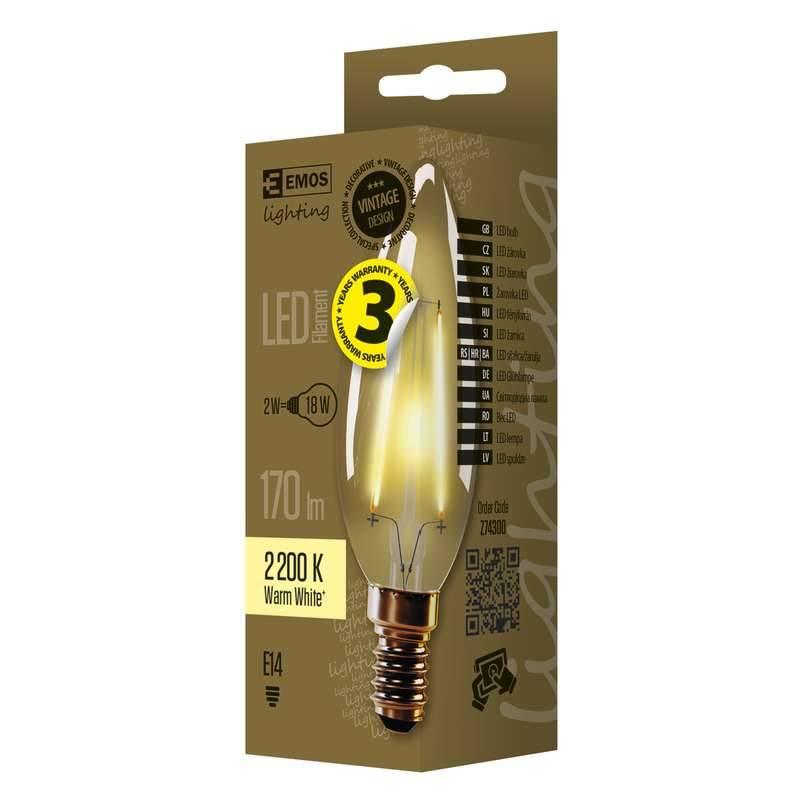 Žárovka LED EMOS Vintage svíčka, 2W, E14, teplá bílá