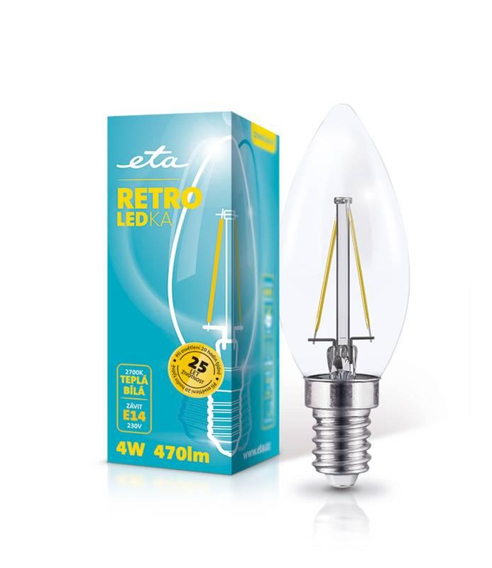 Žárovka LED ETA RETRO LEDka svíčka, 4W, E14, teplá bílá průhledná, Žárovka, LED, ETA, RETRO, LEDka, svíčka, 4W, E14, teplá, bílá, průhledná