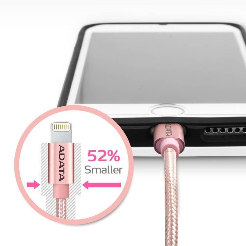 Kabel ADATA Sync & Charge USB Lightning, 1m, MFi, opletený růžový