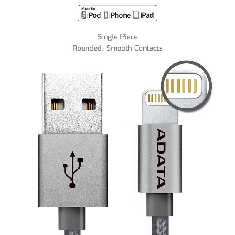 Kabel ADATA Sync & Charge USB Lightning, 1m, MFi, opletený stříbrný, Kabel, ADATA, Sync, &, Charge, USB, Lightning, 1m, MFi, opletený, stříbrný