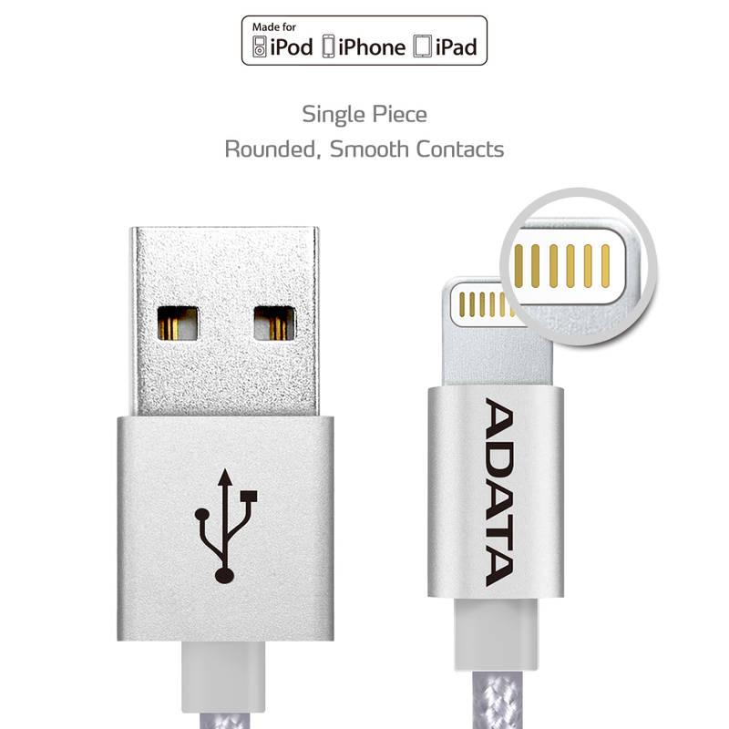 Kabel ADATA Sync & Charge USB Lightning, 1m, MFi, opletený titanium, Kabel, ADATA, Sync, &, Charge, USB, Lightning, 1m, MFi, opletený, titanium
