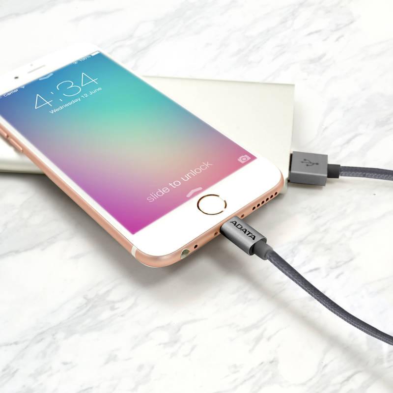 Kabel ADATA Sync & Charge USB Lightning, 1m, MFi, opletený titanium