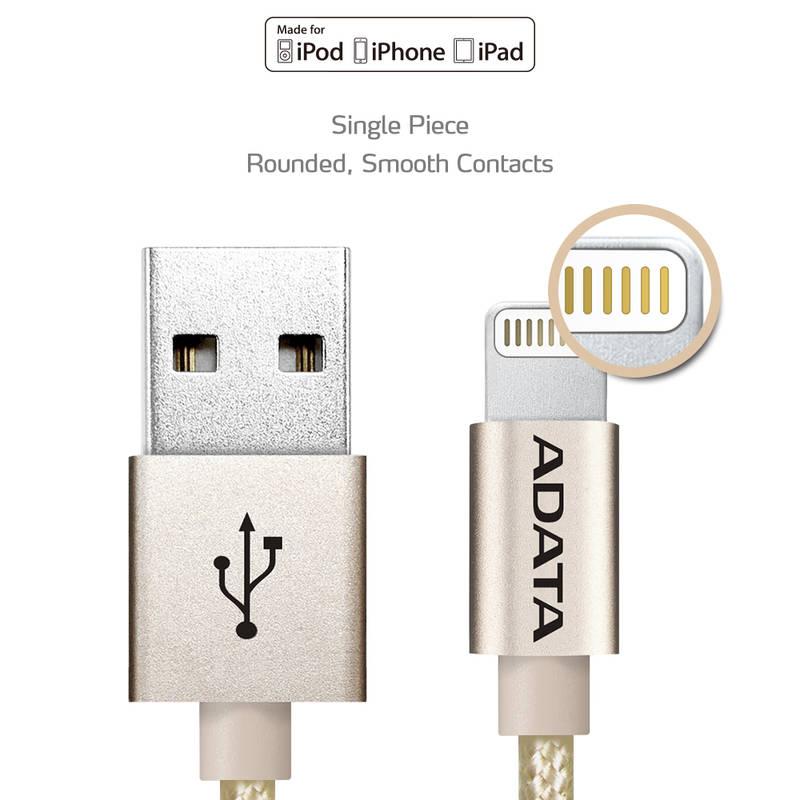 Kabel ADATA Sync & Charge USB Lightning, 1m, MFi, opletený zlatý