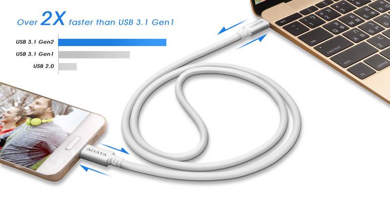Kabel ADATA USB 3.1 USB-C, 1m, hliníkový bílý