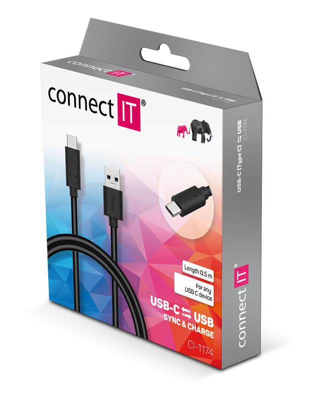Kabel Connect IT USB USB-C, 0,5 m černý, Kabel, Connect, IT, USB, USB-C, 0,5, m, černý