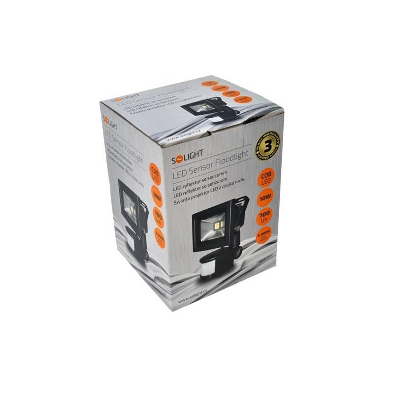 LED reflektor Solight 10W, studená bílá, 700lm, se senzorem černý