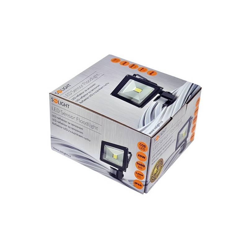LED reflektor Solight 20W, studená bílá, 1600lm, se senzorem černý