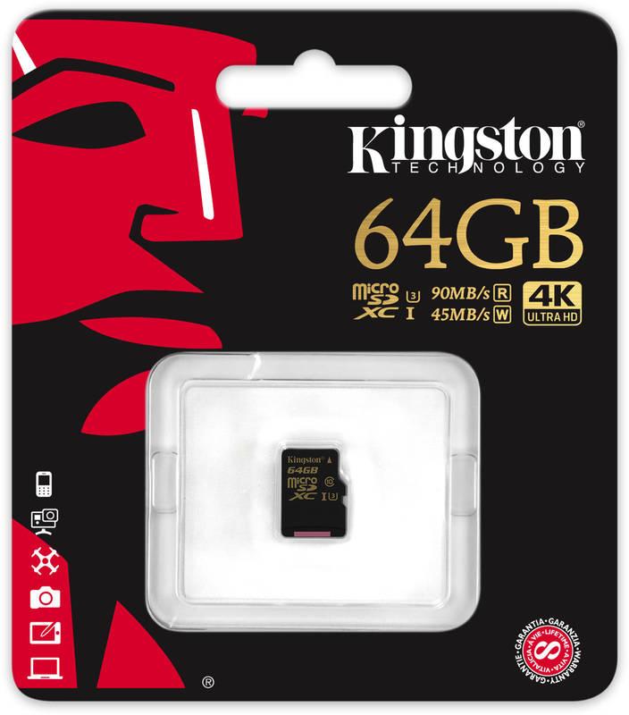 Paměťová karta Kingston MicroSDXC 64GB UHS-I U3 černá, Paměťová, karta, Kingston, MicroSDXC, 64GB, UHS-I, U3, černá