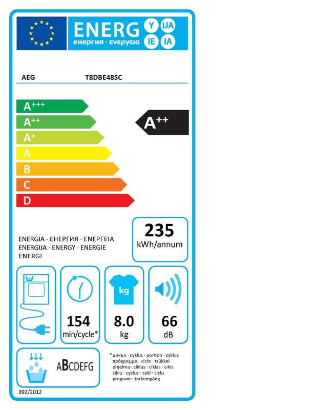 Sušička prádla AEG AbsoluteCare® T8DBE48SC bílá, Sušička, prádla, AEG, AbsoluteCare®, T8DBE48SC, bílá