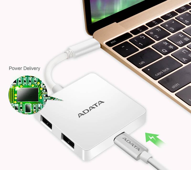 USB Hub ADATA USB-C 1x USB-C 2x USB 3.0 HDMI bílý